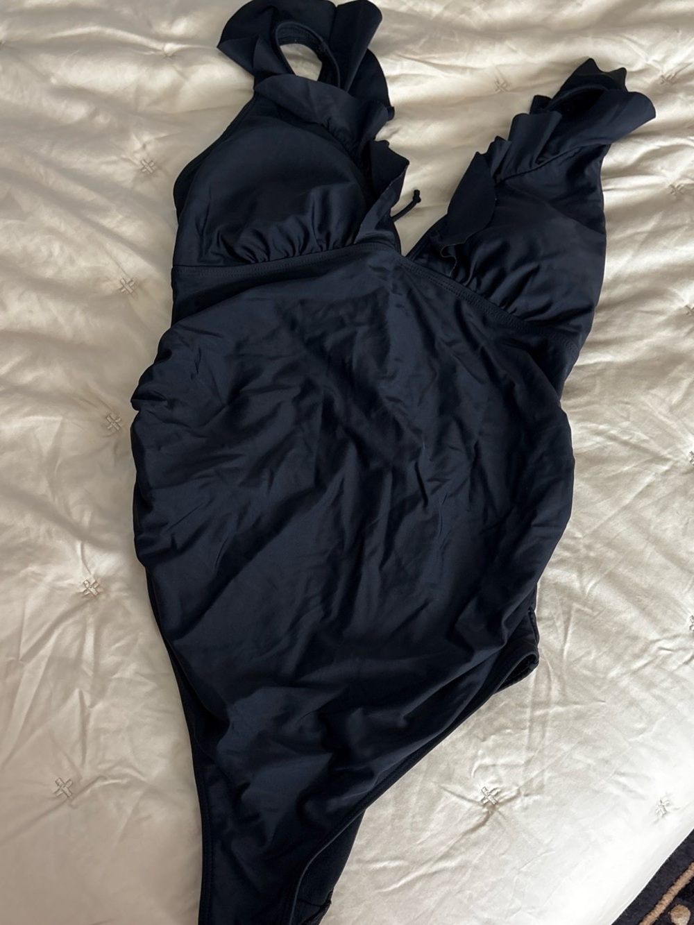 Amazon black Ruffle Shoulder One-Piece Swimsuit